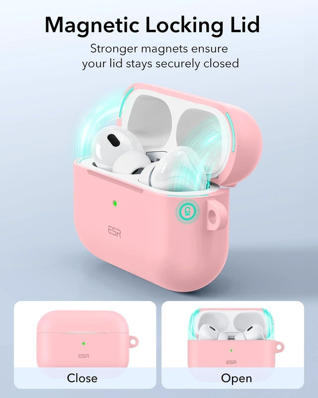 Alt view image 4 of 7 - for Airpods Pro 2 Case (HaloLock), Compatible with MagSafe, Pink Compatible with AirPods Pro 2nd/1st Gen Case(2023/2022/2019), Magnetic Lid, Full Drop Protection