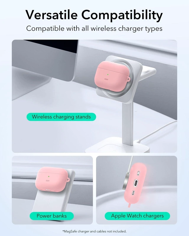 Alt view image 7 of 7 - for Airpods Pro 2 Case (HaloLock), Compatible with MagSafe, Pink Compatible with AirPods Pro 2nd/1st Gen Case(2023/2022/2019), Magnetic Lid, Full Drop Protection