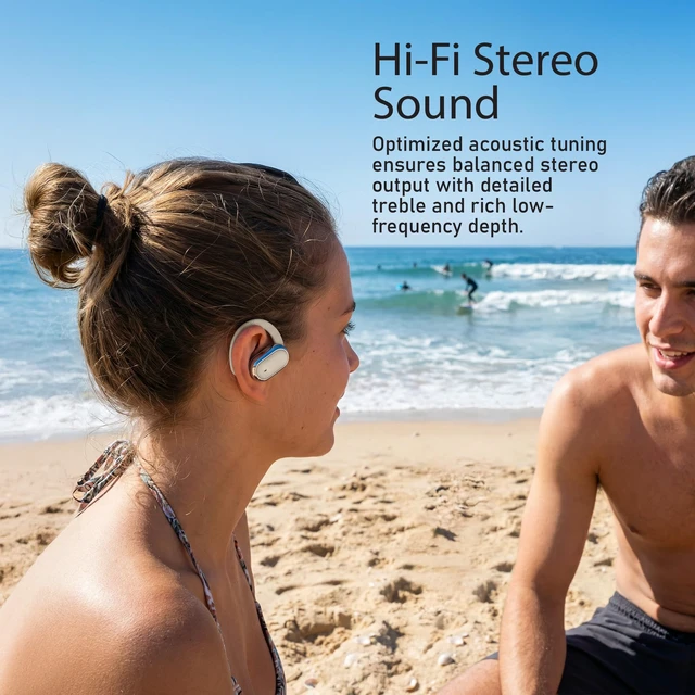 Alt view image 6 of 6 - Open Ear Wireless Earbuds, Bluetooth 5.4 Headphones with Smart Digital Display and Ergonomic Secure Fit Earhook, Touch Controls, Sweat Resistant, Sports/Fitness/Travel/Workouts (Beige)