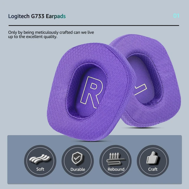 Alt view image 4 of 7 - Replacement Fabric Ear Pads for the Logitech G733 Gaming Headset, Also Compatible with the Logitech G335/G535 Wireless headsets. Features a Thickened Design for Enhanced Comfort (Purple)