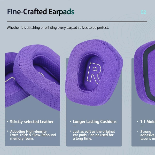 Alt view image 5 of 7 - Replacement Fabric Ear Pads for the Logitech G733 Gaming Headset, Also Compatible with the Logitech G335/G535 Wireless headsets. Features a Thickened Design for Enhanced Comfort (Purple)