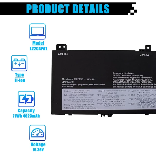 Alt view image 2 of 7 - L22C4PA1 L22D4PA1 Laptop Battery Replacement for Lenovo Yoga 7 14IRL8 14ARP8 16IRL8 16ARP8 Yoga 7 2-in-1 14IML9 14AHP9 16IML9 16AHP9 Series SB11K38965 SB11K38967 L22M4PA1 SB11K38964 71Wh 4623mAh