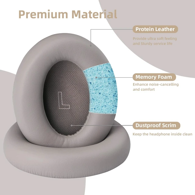 Alt view image 2 of 7 - Replacement Ear Pads for Bose QC Ultra and QC Ultra 2, Sandstone Upgraded Memory Foam Ear Cushions with Soft Protein Leather for Enhanced Comfort and Noise Isolation