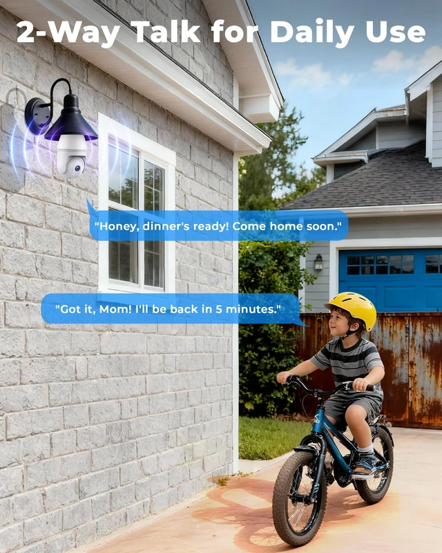 Alt view image 2 of 7 - Light Bulb Security Camera 2 Packs, 5G&2.4GHz 2K Security Cameras Wireless Outdoor 360° PTZ Cameras for Home Security with Color Night Vision, 2 Way Talk, AI Human Detection, Screw in Light Socket