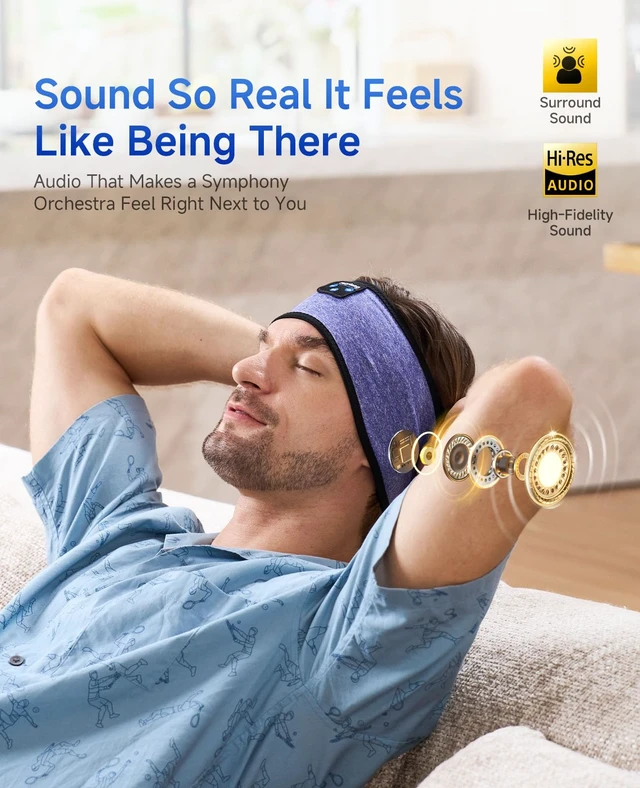 Alt view image 3 of 7 - Sleep Headphones Bluetooth 5.4 Headband Wireless Earbuds Earphones Sweat Resistant with Ultra-Thin HD Stereo Speaker, Headphone Band for Side Sleepers Workout Running Tech Gadgets Unique Gifts