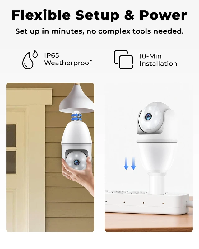 Alt view image 7 of 7 - Light Bulb Security Camera 2 Packs, 5G&2.4GHz 2K Security Cameras Wireless Outdoor 360° PTZ Cameras for Home Security with Color Night Vision, 2 Way Talk, AI Human Detection, Screw in Light Socket