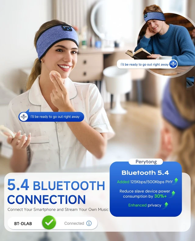 Alt view image 4 of 7 - Sleep Headphones Bluetooth 5.4 Headband Wireless Earbuds Earphones Sweat Resistant with Ultra-Thin HD Stereo Speaker, Headphone Band for Side Sleepers Workout Running Tech Gadgets Unique Gifts