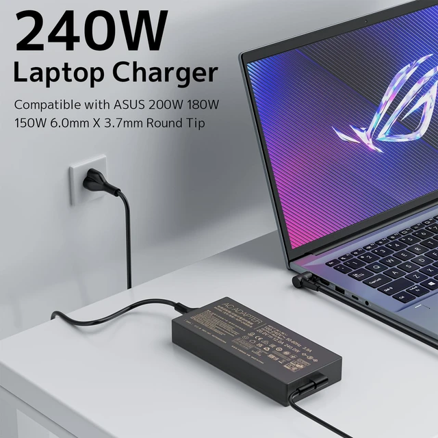 Alt view image 5 of 7 - 240W Laptop Charger Fit for ASUS ROG Strix Scar Zephyrus TUF Gaming 20V 12A 6.0 mm Center Pin Slim AC Adapter ADP-240EB B, A20-240P1A Power Supply Fast Charging Stable Power Wide Compatibility