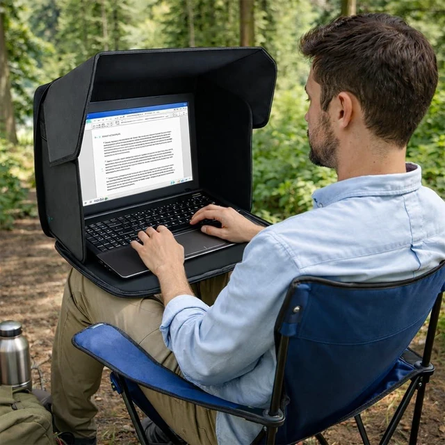 Alt view image 3 of 7 - Anti-Glare Laptop Sun Shade for 14-Inch Notebook, Foldable Screen Hood for Outdoor Work