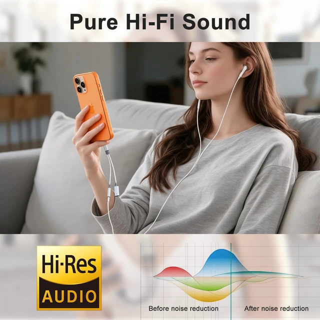 Alt view image 2 of 7 - 2 in 1 USB C to 3.5mm Audio Adapter with 60W PD Charging for iPhone,Galaxy Hi-Res 32bit/384kHz DAC Type C to Aux Adapter, USB C to Headphone Jack Dongle Cable for iPhone 17/16,Galaxy S26/S25/S24,Pixel