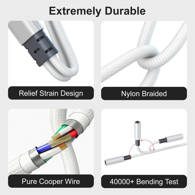 Alt view image 5 of 7 - 2 in 1 USB C to 3.5mm Audio Adapter with 60W PD Charging for iPhone,Galaxy Hi-Res 32bit/384kHz DAC Type C to Aux Adapter, USB C to Headphone Jack Dongle Cable for iPhone 17/16,Galaxy S26/S25/S24,Pixel