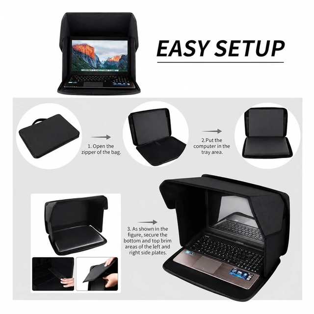 Alt view image 6 of 7 - Anti-Glare Laptop Sun Shade for 14-Inch Notebook, Foldable Screen Hood for Outdoor Work