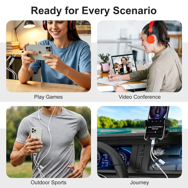 Alt view image 7 of 7 - 2 in 1 USB C to 3.5mm Audio Adapter with 60W PD Charging for iPhone,Galaxy Hi-Res 32bit/384kHz DAC Type C to Aux Adapter, USB C to Headphone Jack Dongle Cable for iPhone 17/16,Galaxy S26/S25/S24,Pixel