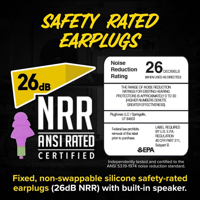 Alt view image 7 of 7 - Basic Wired Earplug Headphones, OSHA Compliant Foam Work Earbuds 26dB NRR, Purple Headphones That Look Like Ear Plugs, Hearing Protection for Construction, Safety Earphones, Racing Ear Buds