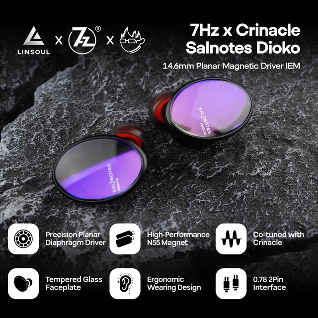 Alt view image 2 of 7 - 7Hz x Crinacle Salnotes Dioko 14.6mm Planar Diaphragm Driver IEMs with CNC Aviation-Grade Aluminum Case, Detachable 4-Core Litz OCC Copper Cable for Audiophile Musician Studio