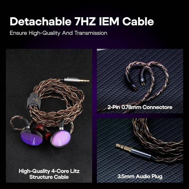 Alt view image 4 of 7 - 7Hz x Crinacle Salnotes Dioko 14.6mm Planar Diaphragm Driver IEMs with CNC Aviation-Grade Aluminum Case, Detachable 4-Core Litz OCC Copper Cable for Audiophile Musician Studio