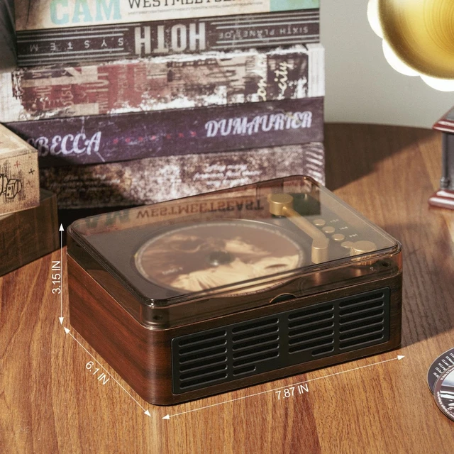 Alt view image 7 of 7 - Portable CD Player Bluetooth with Speakers - Retro Vertical CD Players for Home, Built-in Dual Stereo Speakers, FM Radio, Repeat, Remote Control, Support USB&AUX, Retro Gift for Kids, Brown