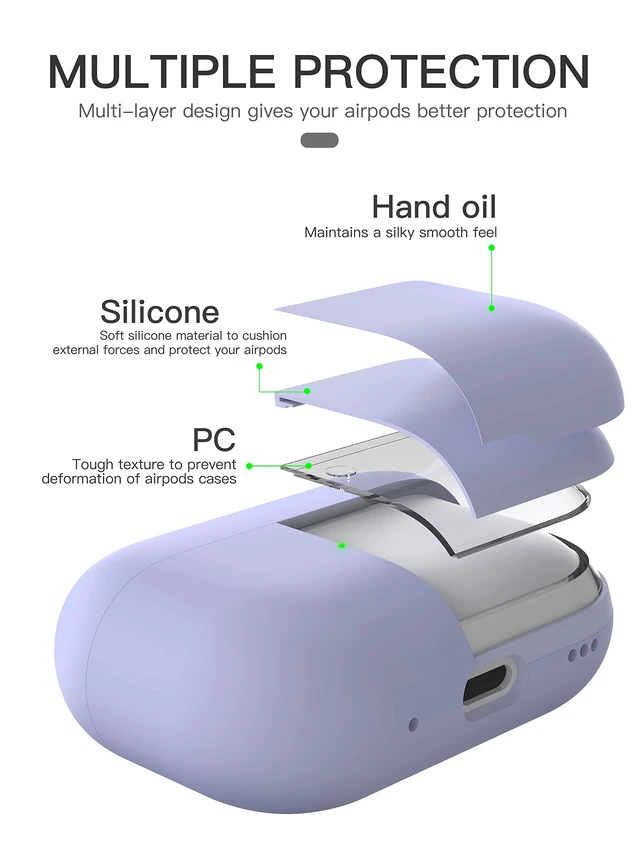 Alt view image 3 of 6 - Liquid Silicone Case for AirPods Pro 2, Triple Layer Hybrid Protective Hard Case Shockproof Cover Compatible with AirPods Pro 2nd Generation (Purple)