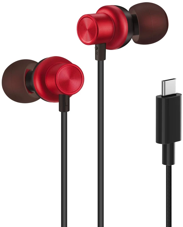 Main image of USB Type C Headphones in Ear Earbuds, Red Mic and Volume Control, Compatible for Galaxy S25/S24/S23/Galaxy Note 10, iPhone 17/16/15