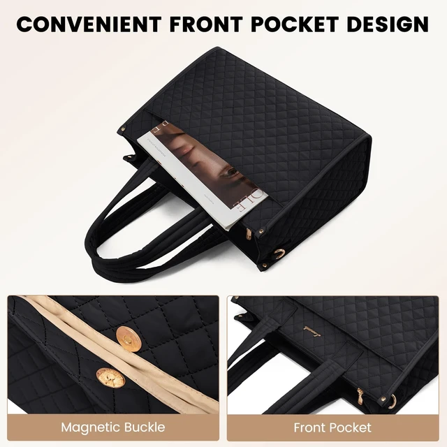 Alt view image 3 of 7 - Laptop Tote Bag for Women,Canvas Work Tote Bag for Women with Clutch Purse,17.3 Inch Computer Briefcase Bag,Professional Teacher Business Office Bag,Lightweight Shoulder Travel