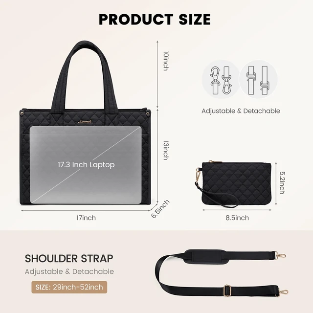 Alt view image 5 of 7 - Laptop Tote Bag for Women,Canvas Work Tote Bag for Women with Clutch Purse,17.3 Inch Computer Briefcase Bag,Professional Teacher Business Office Bag,Lightweight Shoulder Travel