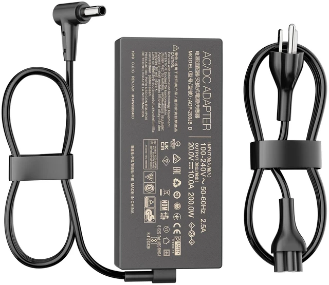 Main image of 200W Gaming Laptop Charger Fit for ASUS ROG TUF Zephyrus Zenbook 6.0mm Pin Fast Charging Stable Power Smart Temperature Control 20V 10A Fits 180W & 150W Models Big Center Pin ADP-200JB