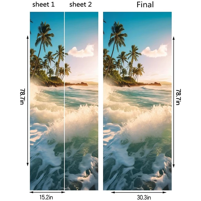 Alt view image 2 of 7 - Sea Wave Beach Shore Tree Peel and Stick Door Stickers Vinyl 3D Door Mural Decals Decor Wallpaper Self-Adhesive, Waterproof, Removable