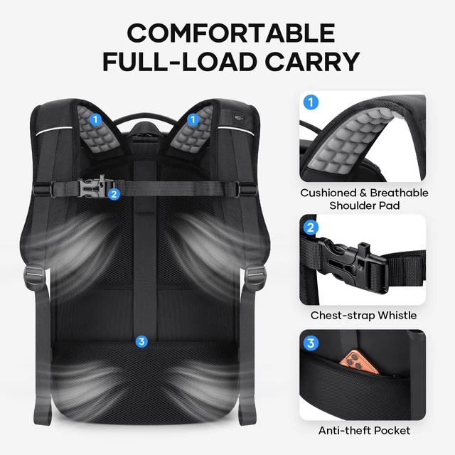 Alt view image 5 of 7 - 40L Travel Backpack, TSA Carry On Laptop Backpack for Men Women Flight Approved, Large Capacity with 180° Opening, Water-resistant, Luggage Belt, Fits 15.6-17.3" for Business/Work/Trips