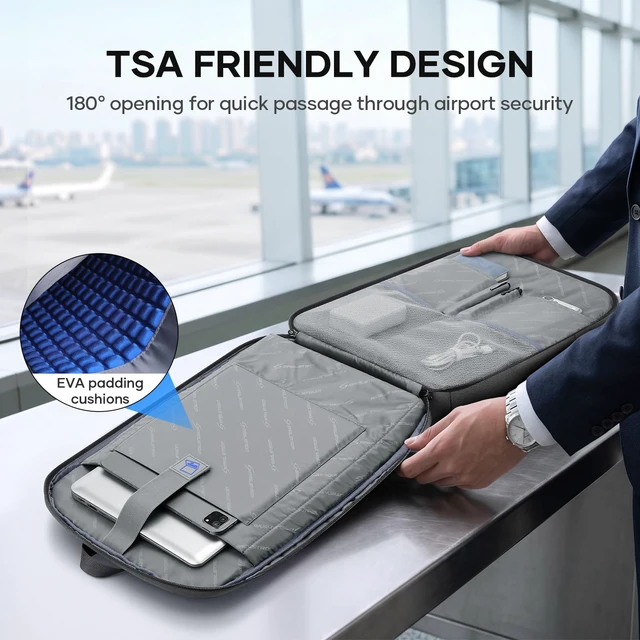 Alt view image 3 of 7 - 28L Travel Backpack, TSA Carry On Laptop Backpack for Men Women Flight Approved, Large Capacity with 180° Opening, Water-resistant, Luggage Belt, Fits 15.6-17.3" for Business/Work/Trips