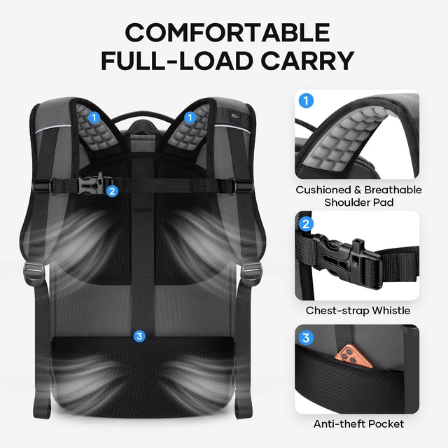 Alt view image 5 of 7 - 28L Travel Backpack, TSA Carry On Laptop Backpack for Men Women Flight Approved, Large Capacity with 180° Opening, Water-resistant, Luggage Belt, Fits 15.6-17.3" for Business/Work/Trips