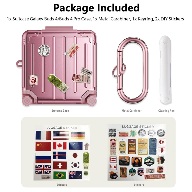 Alt view image 5 of 7 - Compatible with Samsung Galaxy Buds 4 Pro Case & Galaxy Buds 4 Case & Galaxy Buds 4 Case Cover, Cute Funny Fashion Suitcase Design Protective Hard Case with Cleaner Kit & Keychain