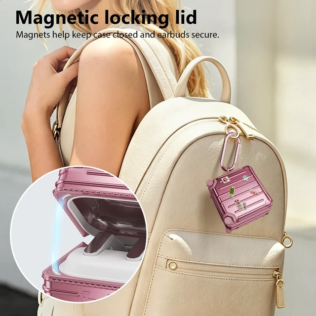 Alt view image 7 of 7 - Compatible with Samsung Galaxy Buds 4 Pro Case & Galaxy Buds 4 Case & Galaxy Buds 4 Case Cover, Cute Funny Fashion Suitcase Design Protective Hard Case with Cleaner Kit & Keychain