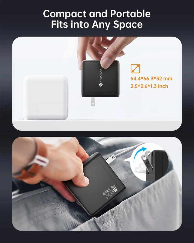 Alt view image 4 of 7 - 100W USB C Charger, 120W MacBook Pro Charger, 3-Port GaN Fast Charger with PD3.0, PPS, for MacBook pro & Air, ipad Air, iPhone 15, iPad, Laptops and All USB C Device