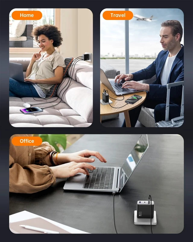 Alt view image 6 of 7 - 100W USB C Charger, 120W MacBook Pro Charger, 3-Port GaN Fast Charger with PD3.0, PPS, for MacBook pro & Air, ipad Air, iPhone 15, iPad, Laptops and All USB C Device