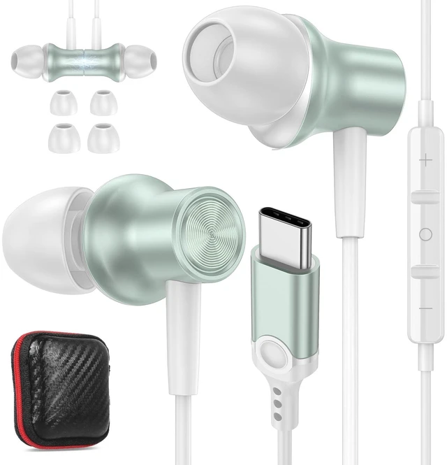 Main image of Wired Earbuds USB C for Samsung S26 S25 Ultra S24 S22 S23 Fe Green Type C Headphone with Mic Stereo Magnet Case Corded Earphone for iPhone 18 Pro Max Duo 17 Air 16 15 Plus/iPad/Pixel 11 10 9
