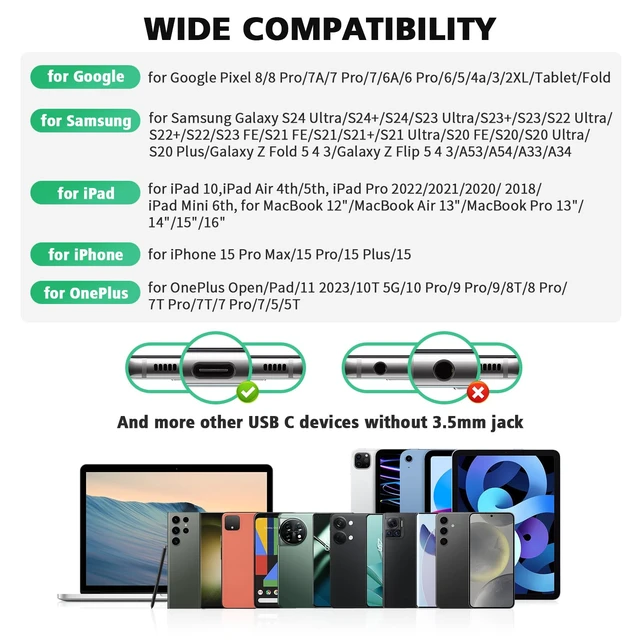 Alt view image 7 of 7 - Wired Earbuds USB C for Samsung S26 S25 Ultra S24 S22 S23 Fe Green Type C Headphone with Mic Stereo Magnet Case Corded Earphone for iPhone 18 Pro Max Duo 17 Air 16 15 Plus/iPad/Pixel 11 10 9