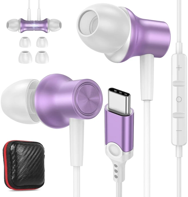 Main image of USB C Earbuds for iPhone 18 Pro Max Duo 17 Air 16 15 Plus/iPad, Purple Type C Earphones with Mic Case Stereo Magnet Cord Wired Earbuds for Samsung S26 S25 S24 Ultra S23 S22 Flip/Pixel 11 10 9 8
