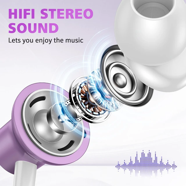 Alt view image 2 of 7 - USB C Earbuds for iPhone 18 Pro Max Duo 17 Air 16 15 Plus/iPad, Purple Type C Earphones with Mic Case Stereo Magnet Cord Wired Earbuds for Samsung S26 S25 S24 Ultra S23 S22 Flip/Pixel 11 10 9 8