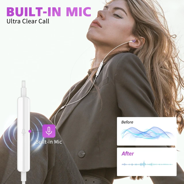 Alt view image 3 of 7 - USB C Earbuds for iPhone 18 Pro Max Duo 17 Air 16 15 Plus/iPad, Purple Type C Earphones with Mic Case Stereo Magnet Cord Wired Earbuds for Samsung S26 S25 S24 Ultra S23 S22 Flip/Pixel 11 10 9 8