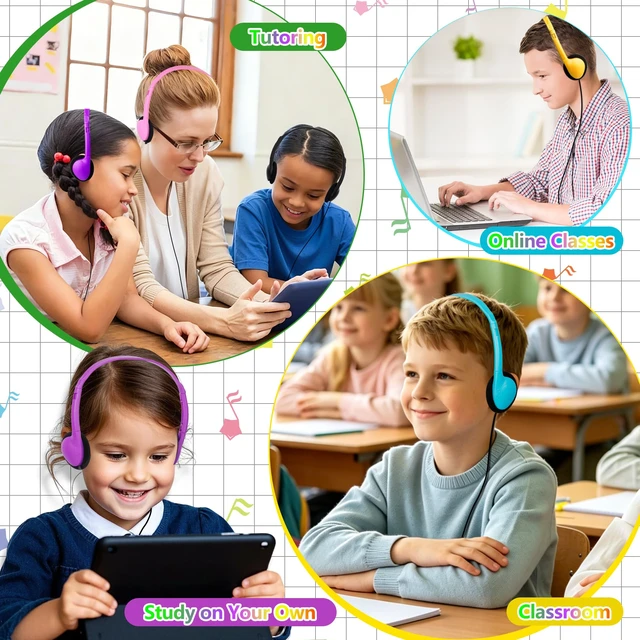 Alt view image 7 of 7 - Bulk Classroom Headphones USB C for School, 5 Pack Wired On Ear USB Type C Kids Headphones for Students Teens Adults, Compatible with Chromebook Laptop PC for Home Travel Mixed Colors