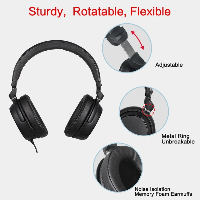 Alt view image 2 of 7 - Long Cord Headphones for TV and PC with Volume Control and Mic, 21.6FT/6.6M Extended Cable with Clip, RCA & 3.5mm AUX Audio, Fold-Flat Stereo Over Ear Wired TV Headphones, SM-906TV