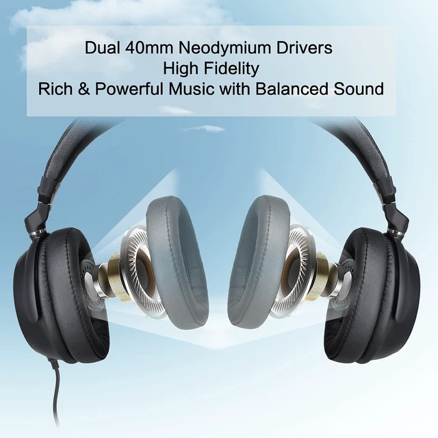 Alt view image 4 of 7 - Long Cord Headphones for TV and PC with Volume Control and Mic, 21.6FT/6.6M Extended Cable with Clip, RCA & 3.5mm AUX Audio, Fold-Flat Stereo Over Ear Wired TV Headphones, SM-906TV