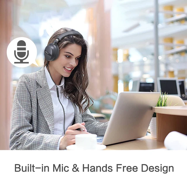 Alt view image 7 of 7 - Long Cord Headphones for TV and PC with Volume Control and Mic, 21.6FT/6.6M Extended Cable with Clip, RCA & 3.5mm AUX Audio, Fold-Flat Stereo Over Ear Wired TV Headphones, SM-906TV