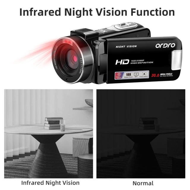 Alt view image 3 of 6 - Video Camera Camcorder, 1080P 30FPS Digital Camera for YouTube IR Night Vision 18X Digital Zoom 3.0'' IPS Screen Kids Video Recorder with 16G Card & 2 Batteries (Black)