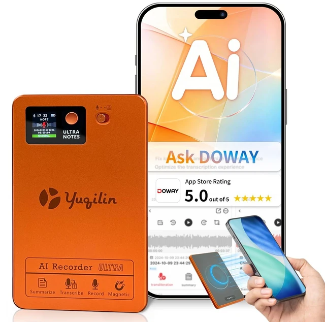 Main image of Ai Note Taker, Ai Voice Recorder Pocket Ai Note Taking Device Voice to Text Recorder Ai Recorder Notetaker 152 Languages 64gb Transcribe, Summarize & Text Translation One-Step Magnetic Attachment