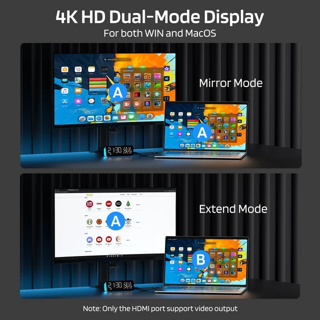 Alt view image 4 of 7 - Laptop Docking Station, 7-in-1 USB C Hub with Screen, Multiple Built-in Apps, Multiport Adapter with HDMI 4K@60Hz, 90W Power Delivery, USBC & USBA Data Ports, Dongle for MacBook, Dell, and More