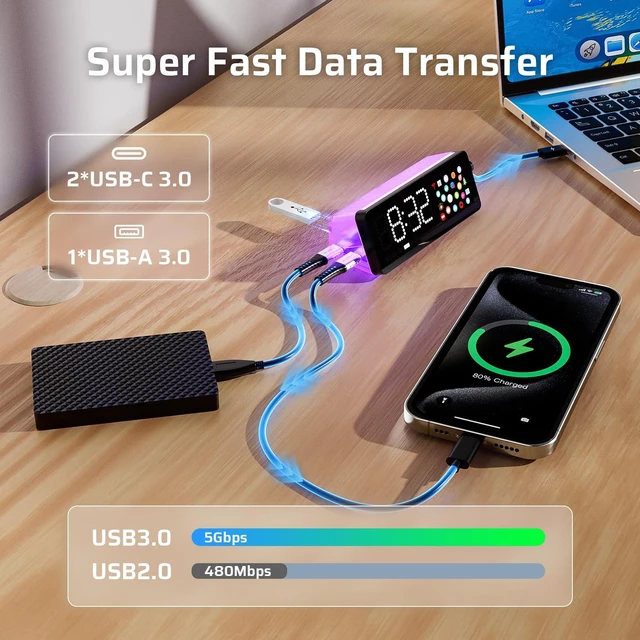 Alt view image 7 of 7 - Laptop Docking Station, 7-in-1 USB C Hub with Screen, Multiple Built-in Apps, Multiport Adapter with HDMI 4K@60Hz, 90W Power Delivery, USBC & USBA Data Ports, Dongle for MacBook, Dell, and More