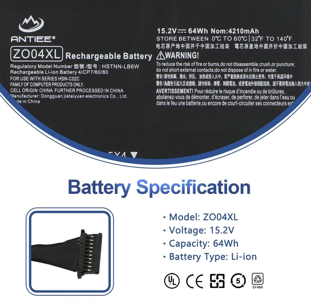 Alt view image 2 of 7 - ZO04XL Laptop Battery for HP ZBook Studio G3 G4 Mobile Workstation ZO04 ZO06 ZO06XL 808396-421 808450-001 808450-002 HSTNN-CS8C HSTNN-C88C HSTNN-LB6W HSTNN-KB6W 15.2V 64Wh 4210mAh
