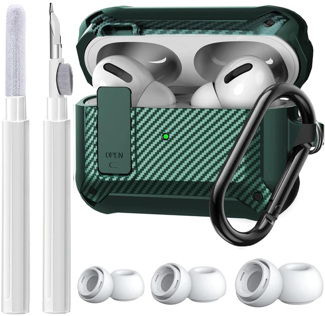 Main image of AirPods Pro 2/1 Case Lock with Cleaner Kit & Replacement Ear Tips (S/M/L), Rugged Protective Cover for iPod Pro (2023/2022/2019) with Keychain, Army Green