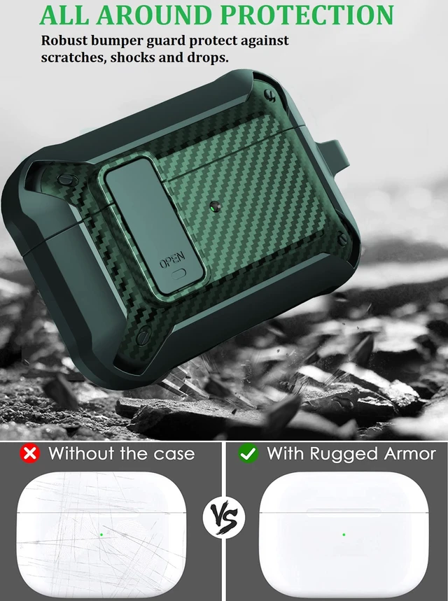 Alt view image 5 of 7 - AirPods Pro 2/1 Case Lock with Cleaner Kit & Replacement Ear Tips (S/M/L), Rugged Protective Cover for iPod Pro (2023/2022/2019) with Keychain, Army Green